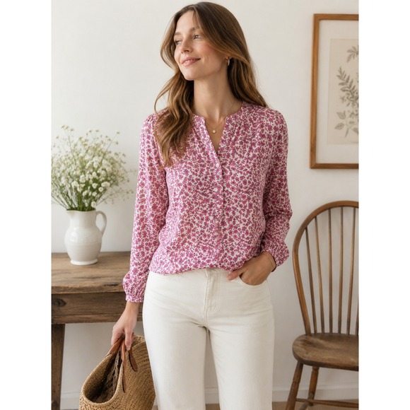 J.Crew Tops - Coastal Preppy Cottagecore JCrew S Floral Liberty Style Romantic Blouse Pink
